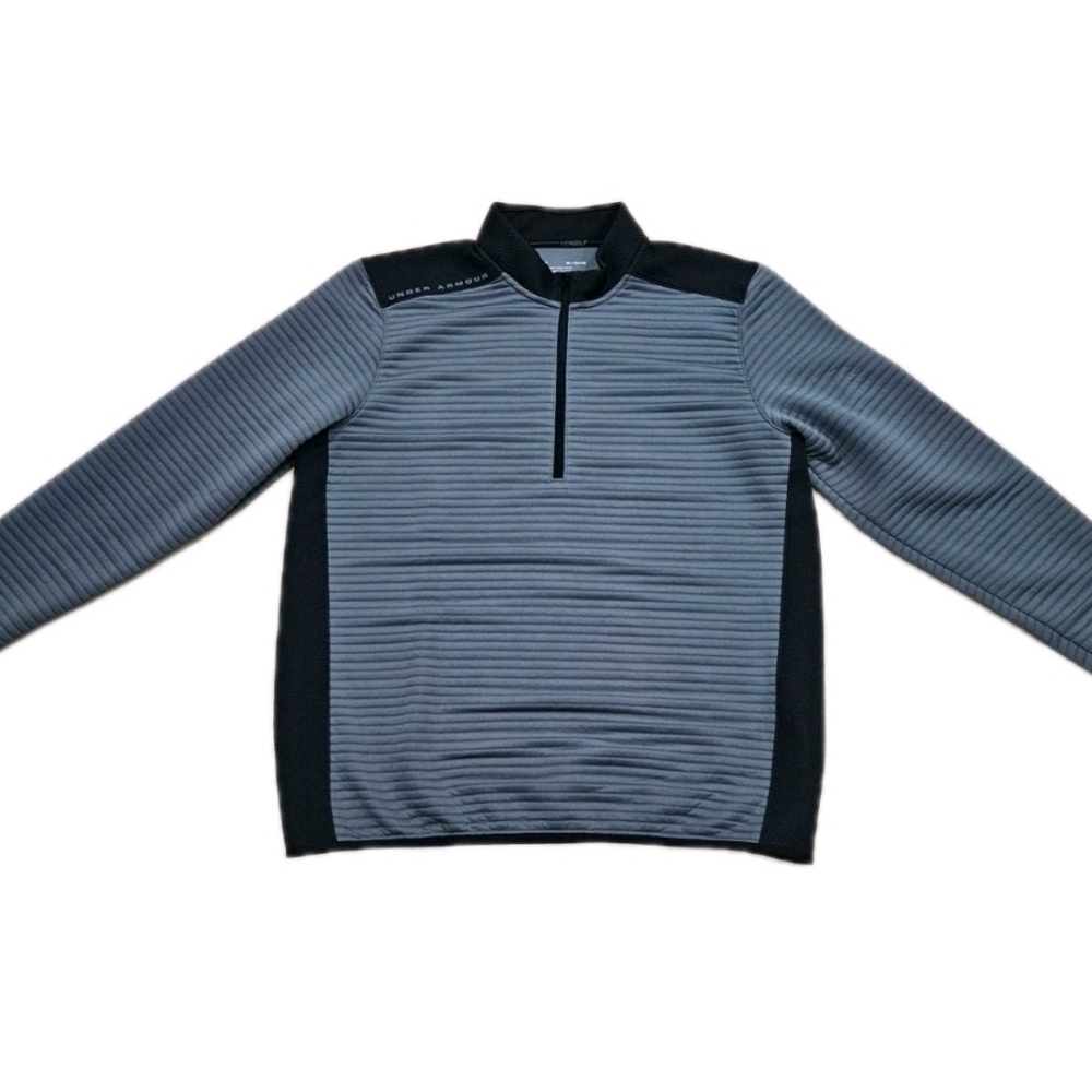 Under Armour 1/4 Zip Ribbed Pullover Men's Size XL Gray Black Trim Coldgear